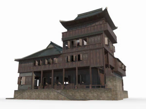 동아시아의 고대 건축 레스토랑 3D 모델