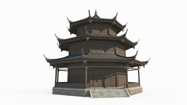 East Asian Ancient Architecture Attic 3D Model .c4d .max .obj .3ds .fbx .stl .blend 
