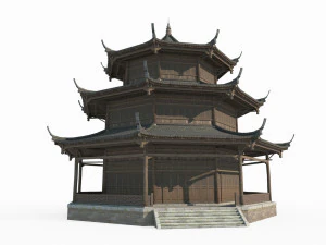 Poddasze starożytnej architektury Azji Wschodniej Model 3D