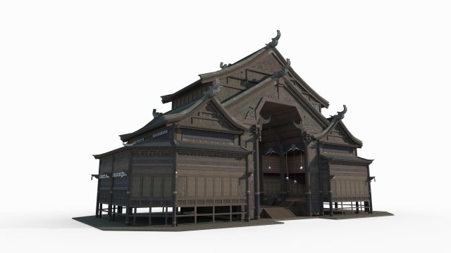 Ancient Asian Architecture Miao Hall 3D Модель .c4d .max .obj .3ds .fbx .stl .blend 