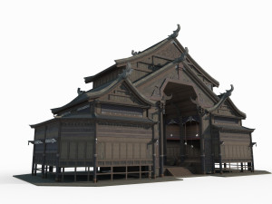 Ancient Asian Architecture Miao Hall 3D Model
