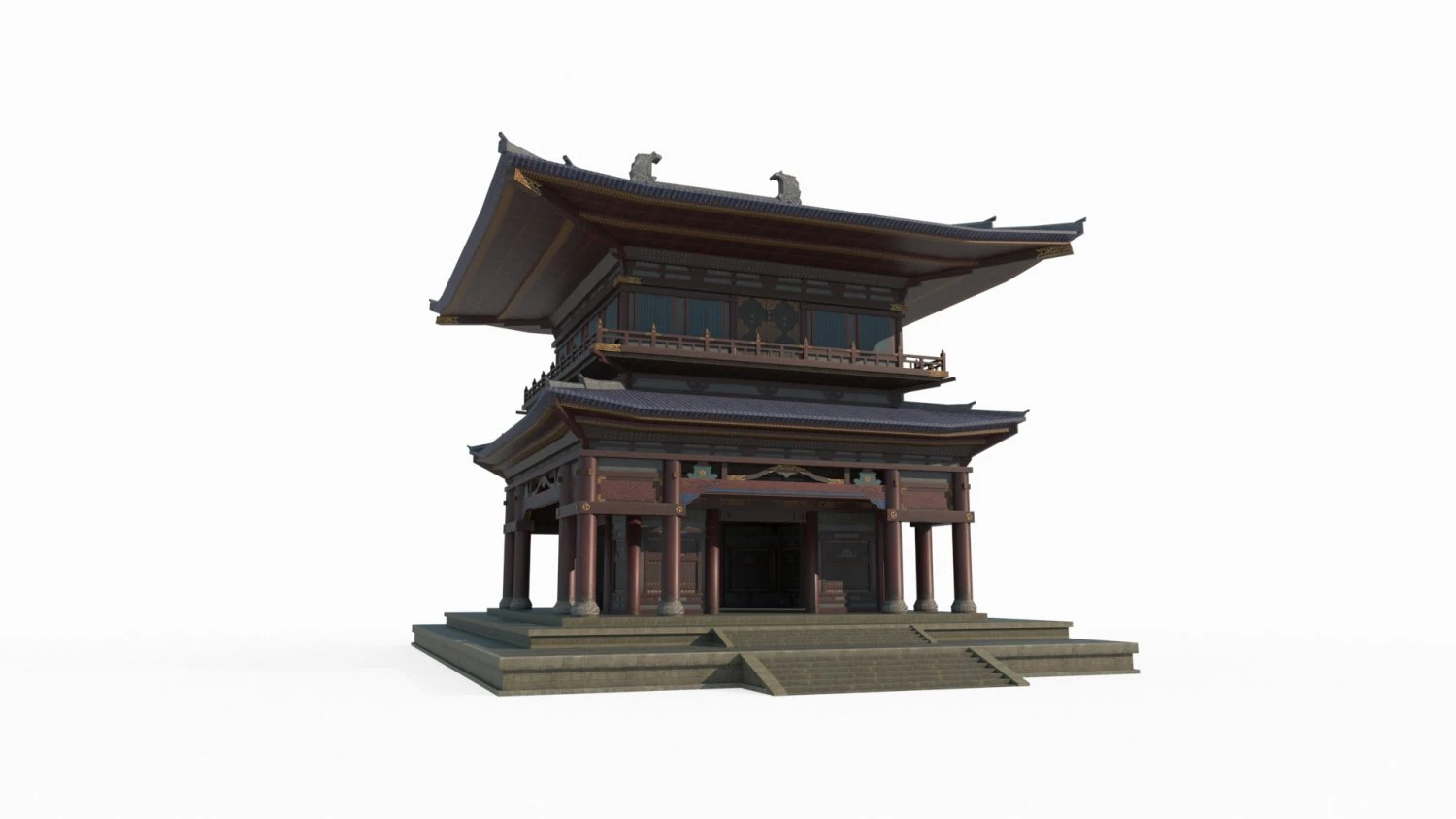 Ancient Asian architectural palaces 3D Model .c4d .max .obj .3ds .fbx .stl .blend