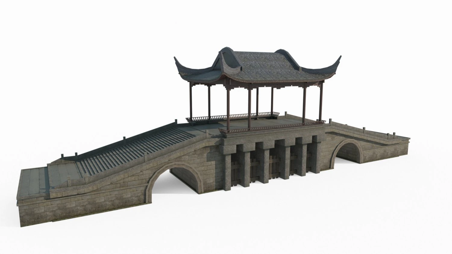 East Asian Ancient Architecture Wind and Rain Bridge 3D Model .c4d .max .obj .3ds .fbx .stl .blend 