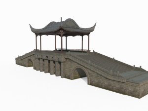 East Asian Ancient Architecture Wind and Rain Bridge Model 3D