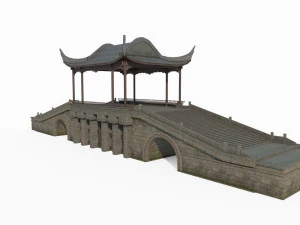 East Asian Ancient Architecture Wind and Rain Bridge 3D Model