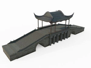 East Asian Ancient Architecture Wind and Rain Bridge 3D Model