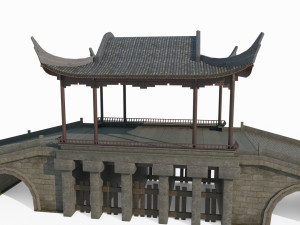 East Asian Ancient Architecture Wind and Rain Bridge Model 3D