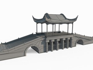 East Asian Ancient Architecture Wind and Rain Bridge Model 3D