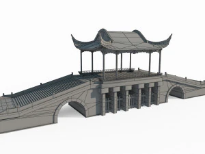 East Asian Ancient Architecture Wind and Rain Bridge 3D Model