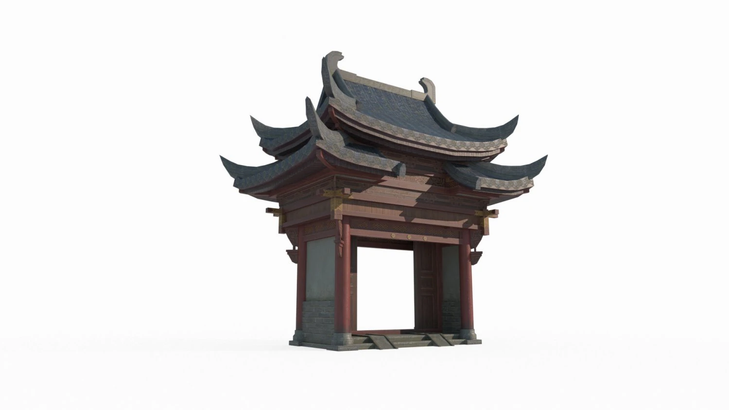 East Asian Guda Gate 3D Model .c4d .max .obj .3ds .fbx .stl .blend 