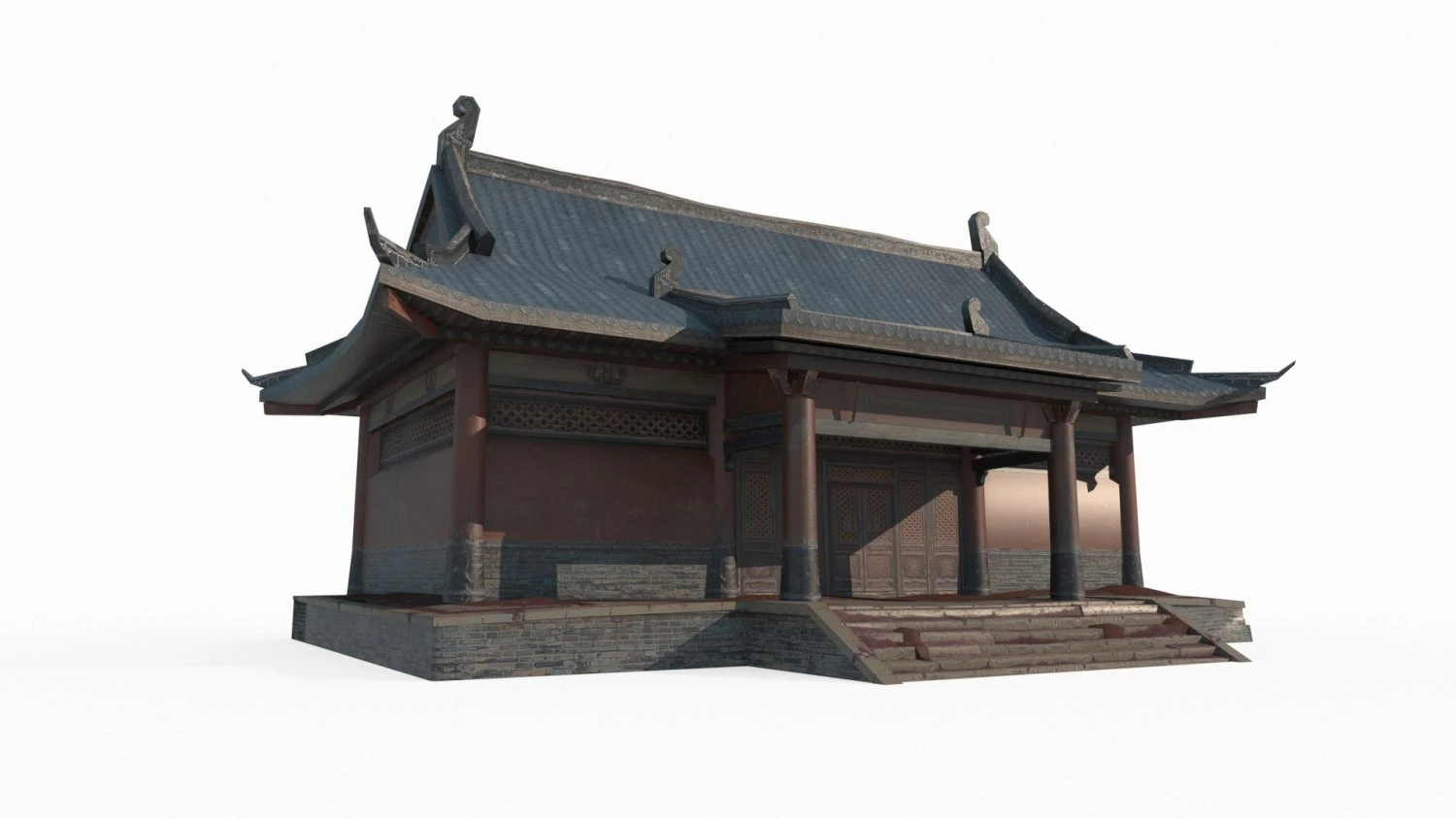 Ancient East Asian Architecture Single Room 3D Model .c4d .max .obj .3ds .fbx .stl .blend