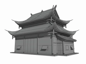 Toko dan rumah arsitektur kuno Asia Model 3D