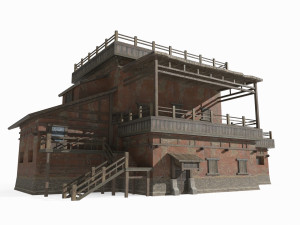 Asian Ancient Architecture Gobi Hotel 3D Модель