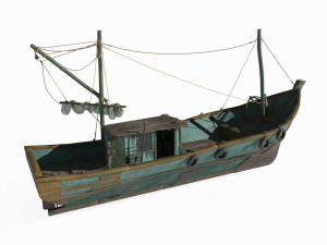 Wooden fishing boat 3D Модель