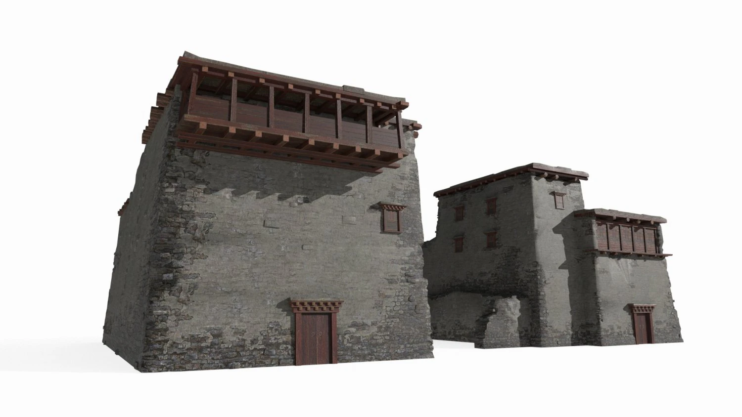 Stone houses at high altitude in The Tibetan Plateau 3D Model .c4d .max .obj .3ds .fbx .stl .blend 