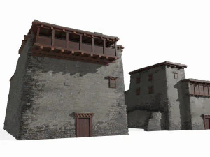 Kamienne domy na dużych wysokościach na płaskowyżu tybetańskim Model 3D