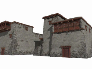Stone houses at high altitude in The Tibetan Plateau 3D Model
