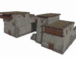 Stone houses at high altitude in The Tibetan Plateau 3D Model