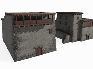 Stone houses at high altitude in The Tibetan Plateau Modelo 3D