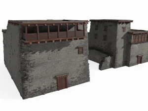 Stone houses at high altitude in The Tibetan Plateau 3D Model