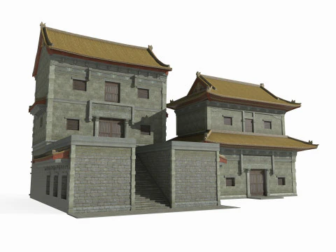 पूर्वी एशियाई प्राचीन वास्तुकला ताओवादी मंदिर 3D मॉडल