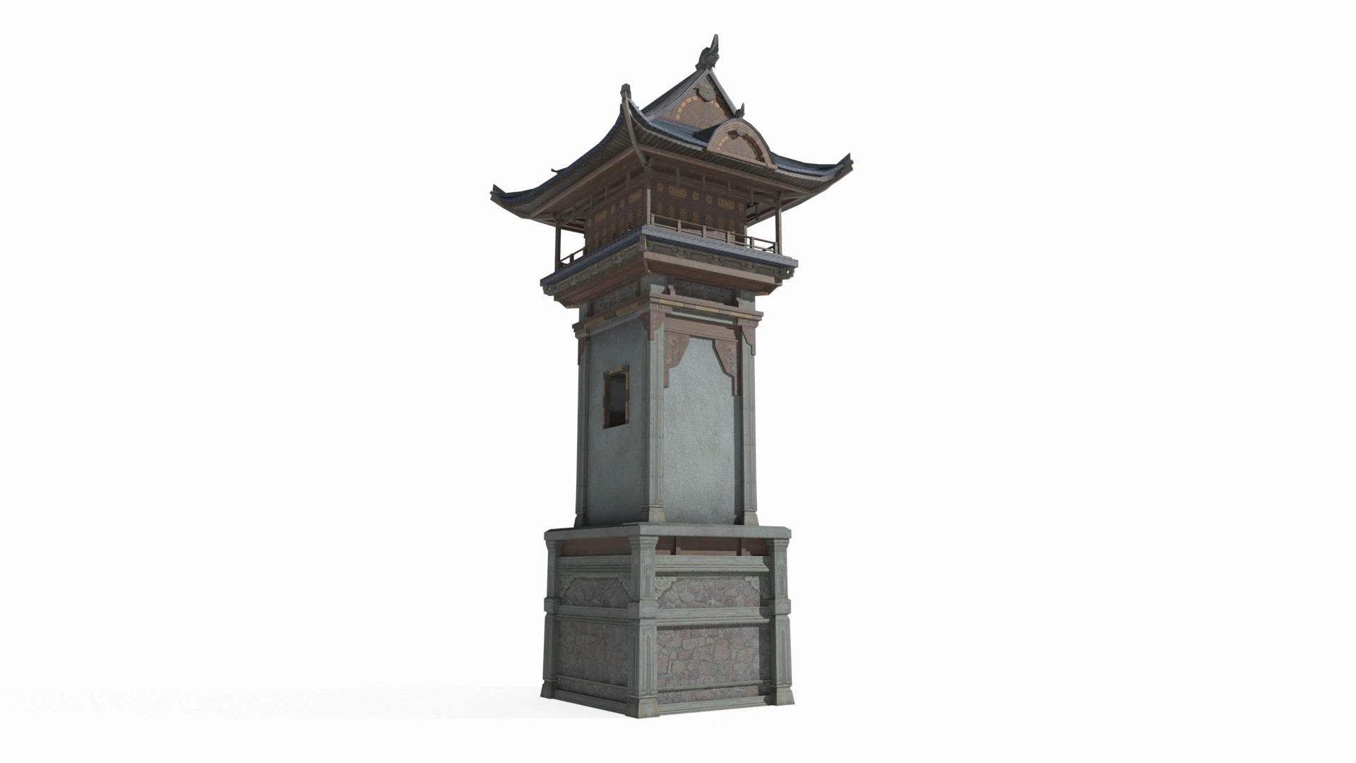 East Asian Ancient Architecture Landscape Tower 3D Model .c4d .max .obj .3ds .fbx .stl .blend 