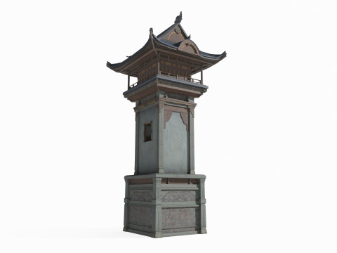 East Asian Ancient Architecture Landscape Tower Modelo 3D
