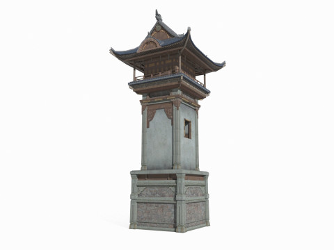 East Asian Ancient Architecture Landscape Tower 3D मॉडल