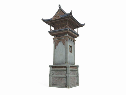 East Asian Ancient Architecture Landscape Tower 3D Model
