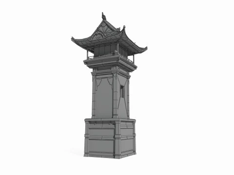 East Asian Ancient Architecture Landscape Tower 3D Model