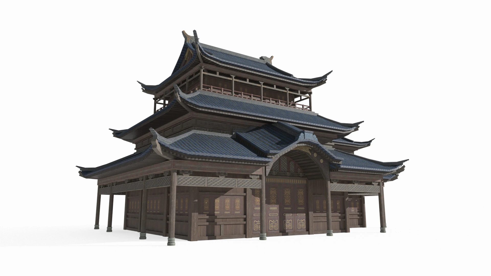 East Asian Ancient Architecture Palace Shop 3D Model .c4d .max .obj .3ds .fbx .stl .blend 