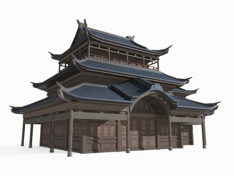 East Asian Ancient Architecture Palace Shop Modelo 3D