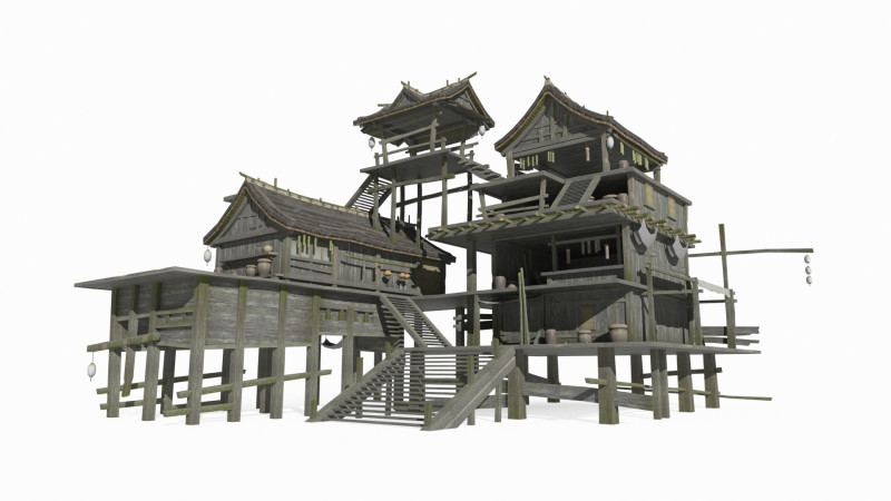 East Asian Ancient Architecture Fisherman s Houses Modelo 3D .c4d .max .obj .3ds .fbx .stl .blend