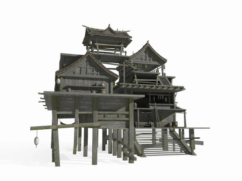 Case dei pescatori di architettura antica dell'Asia orientale Modello 3D