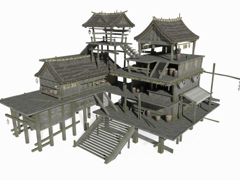 East Asian Ancient Architecture Fisherman s Houses Modelo 3D