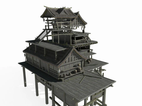 Case dei pescatori di architettura antica dell'Asia orientale Modello 3D