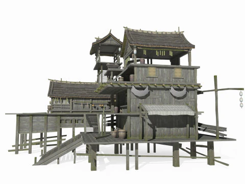 Case dei pescatori di architettura antica dell'Asia orientale Modello 3D