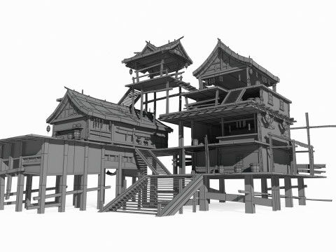 East Asian Ancient Architecture Fisherman s Houses Modelo 3D