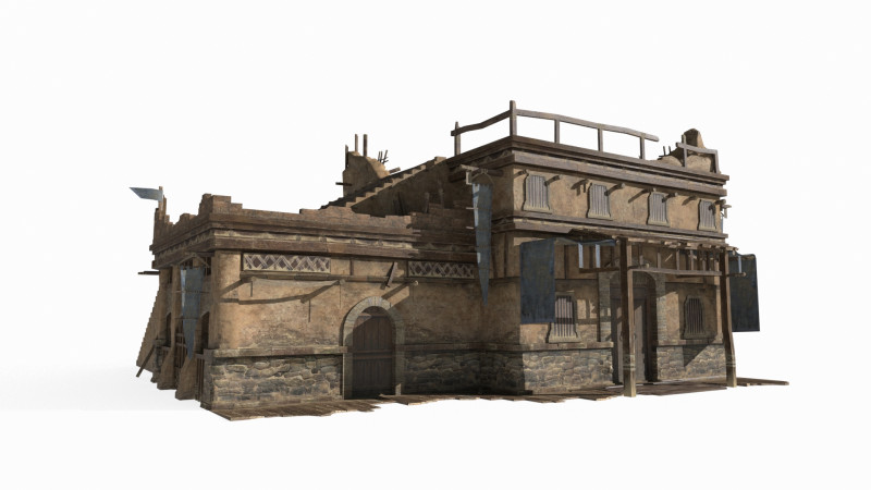 Asian Ancient Architecture Gobi Tavern 3D 模型 .c4d .max .obj .3ds .fbx .stl .blend 