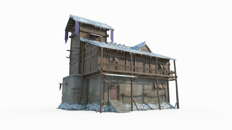 East Asian architecture houses in snow 3D Model .c4d .max .obj .3ds .fbx .stl .blend 