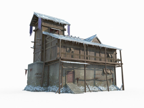 East Asian architecture houses in snow 3Dモデル