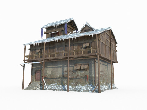 East Asian architecture houses in snow 3D Model