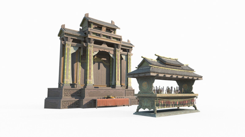 East Asian Ancient Architecture Temples Model 3D .c4d .max .obj .3ds .fbx .stl .blend 
