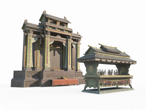 Kuil Arsitektur Kuno Asia Timur Model 3D