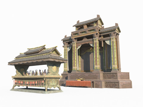 East Asian Ancient Architecture Temples Model 3D