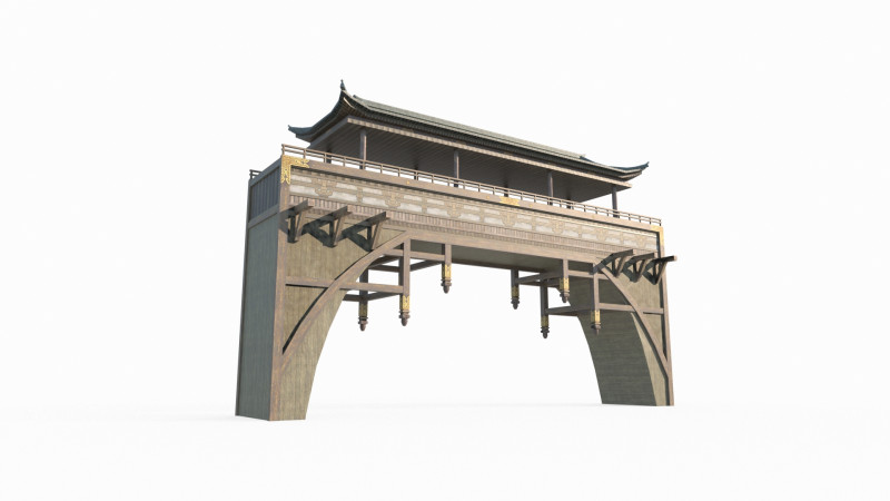 East Asian Ancient Architecture Wind and Rain Bridge 3D Model .c4d .max .obj .3ds .fbx .stl .blend 