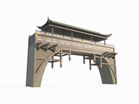 East Asian Ancient Architecture Wind and Rain Bridge 3D 模型