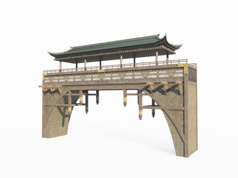 East Asian Ancient Architecture Wind and Rain Bridge 3D Model