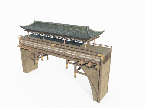 East Asian Ancient Architecture Wind and Rain Bridge 3D Model
