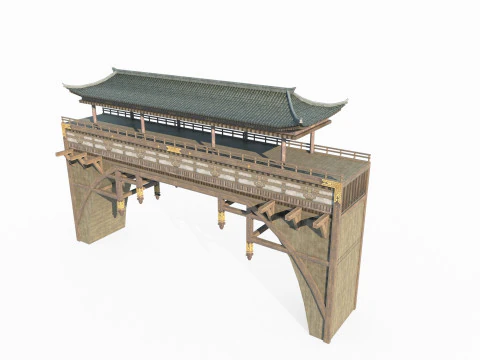 East Asian Ancient Architecture Wind and Rain Bridge 3D Model